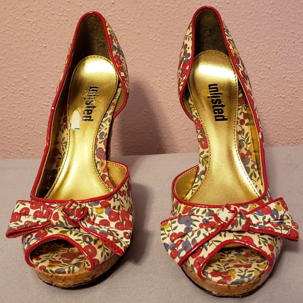 Unlisted Peep Toe Floral Heels